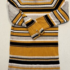 Striped Crew Neck Sweater - Mustard, Black, and Gray